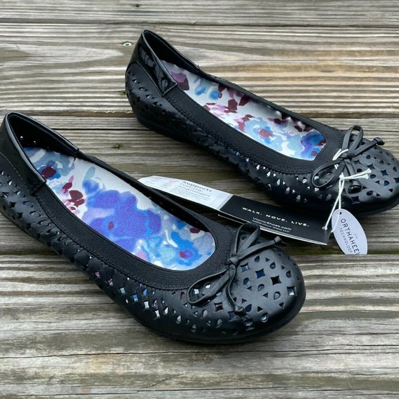 Vionic Women Shoes Black Leather Upper ORTHAHEEL Sandal Bow Ballet Size 5US 36EU - Picture 2 of 9